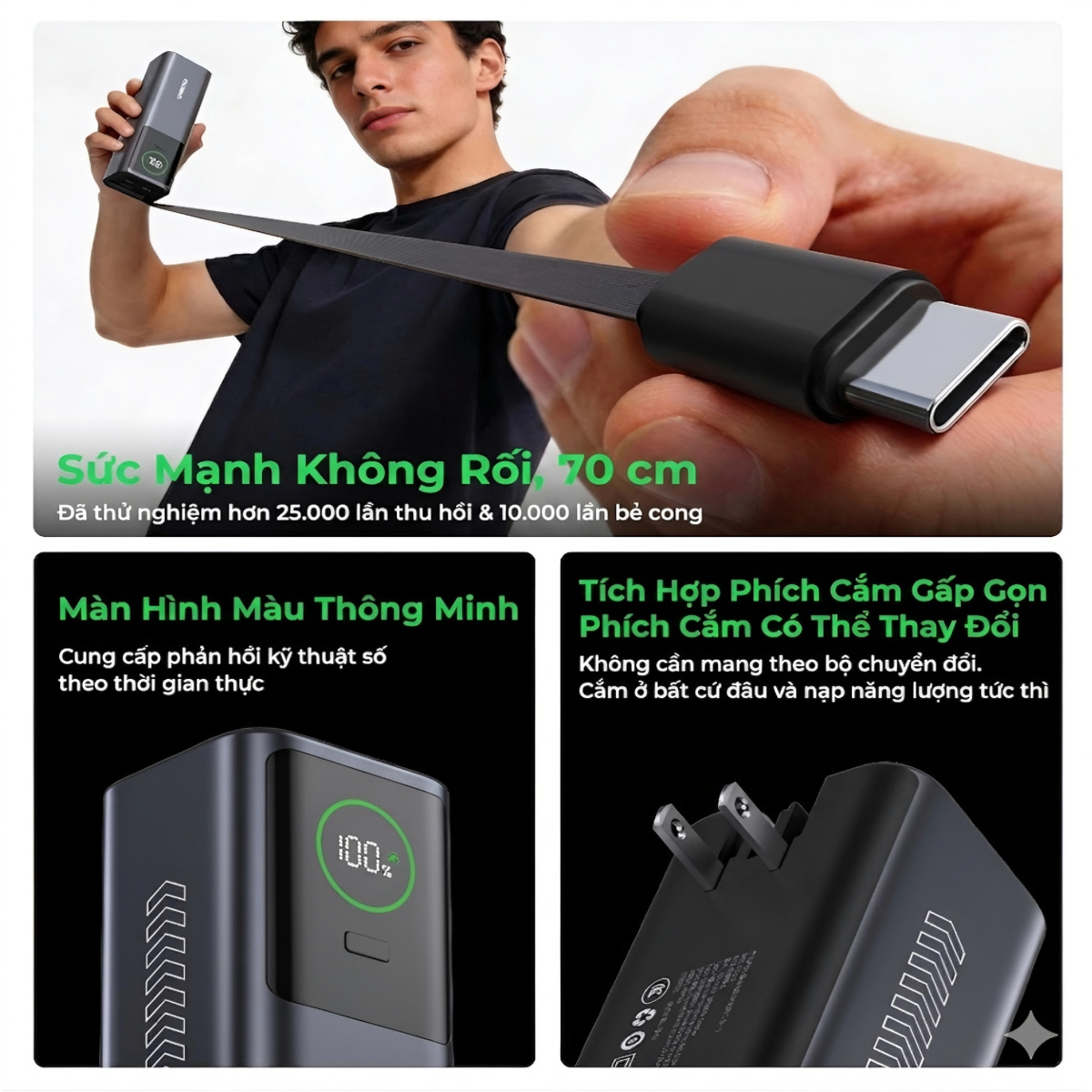 Pin dự phòng kiêm củ sạc 100w Choetech B1012 dung lượng 20000mAh tích hợp cáp sạc đa năng cao cấp (Hàng chính hãng)