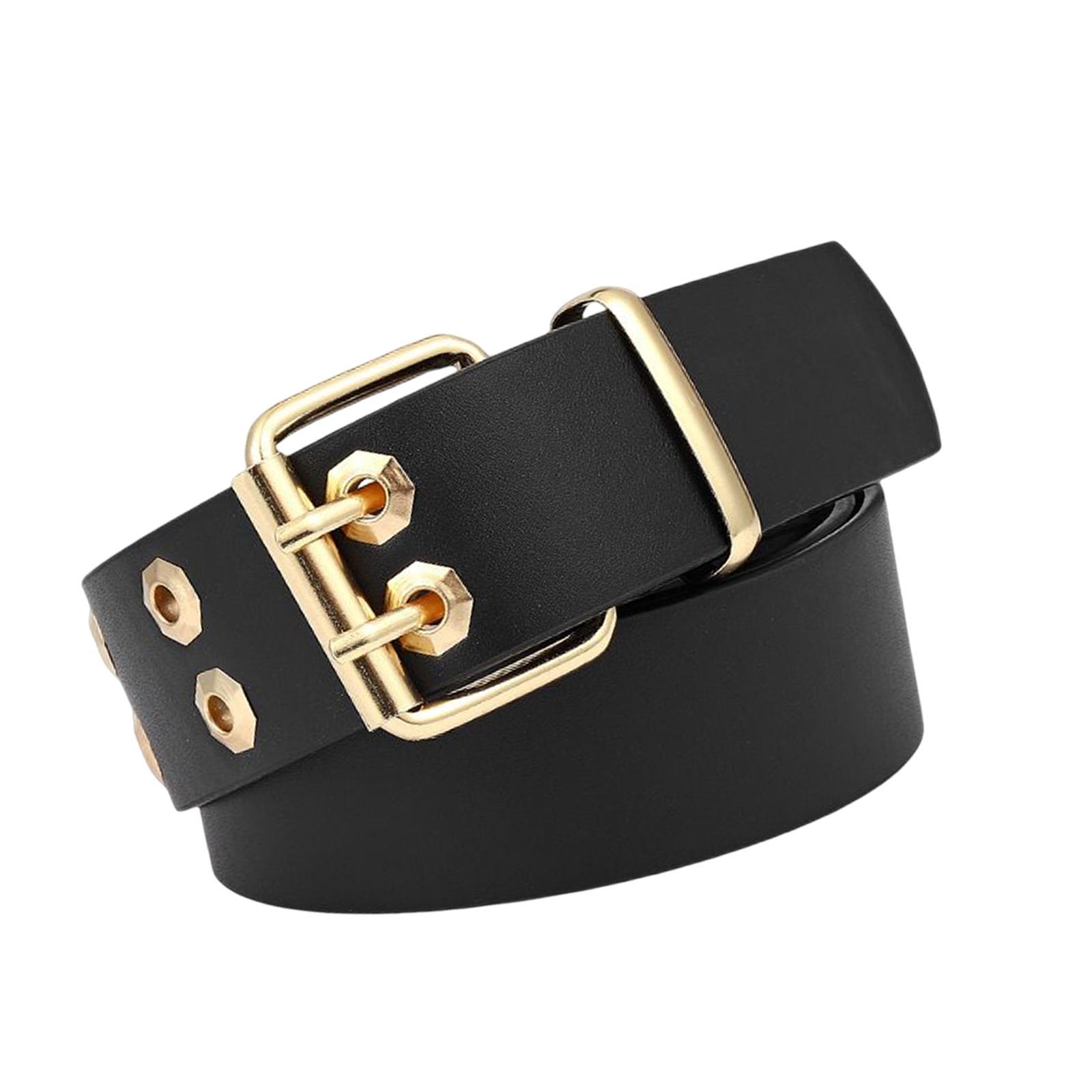 Double Grommet Belt with Pin Buckle Leather Waist Strap Women Men Belt
