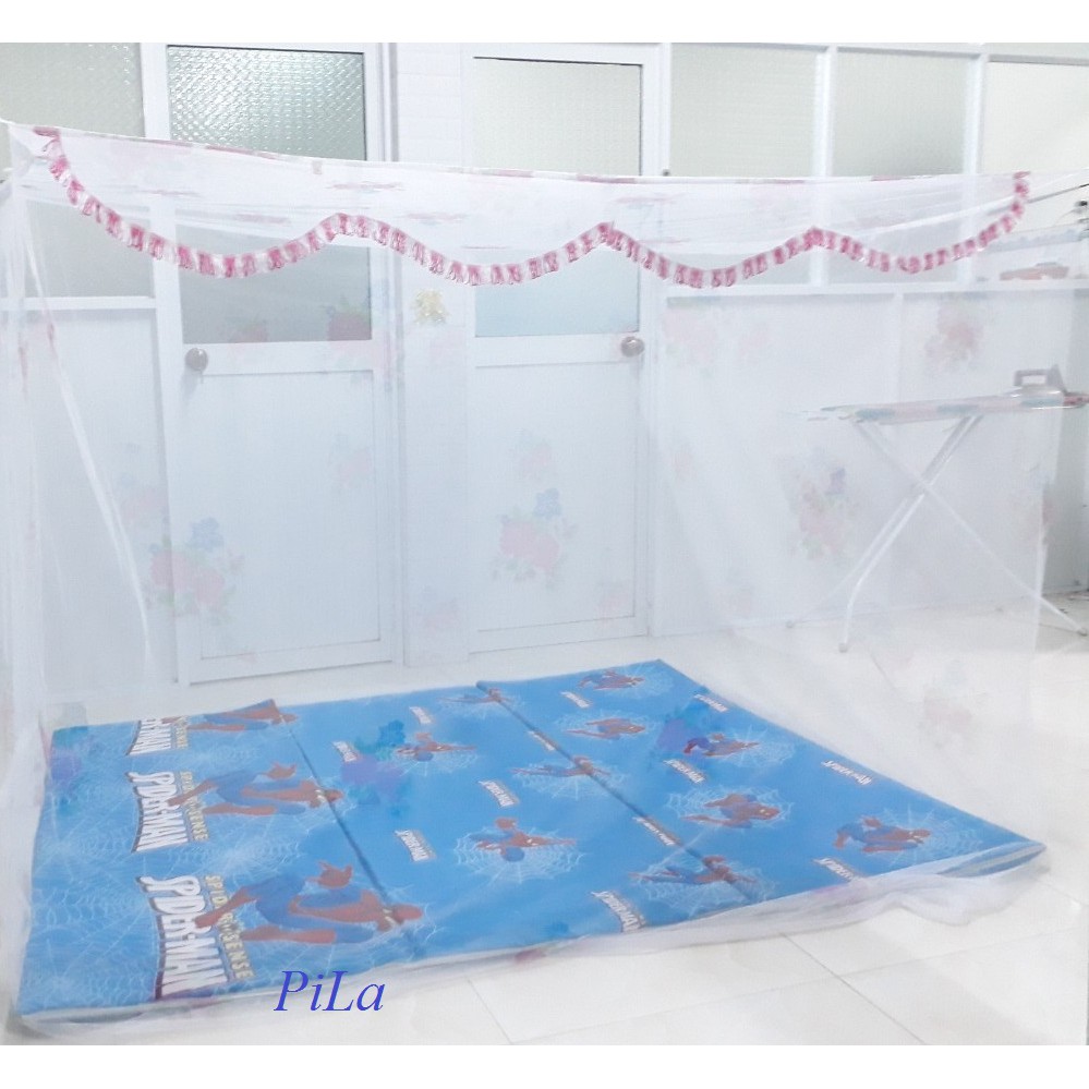 Mùng ngủ không cửa giăng dây 4 góc truyền thống - Vải tuyn dày lỗ nhỏ chống muỗi tuyệt đối - Hồng - 1M8 X 2M