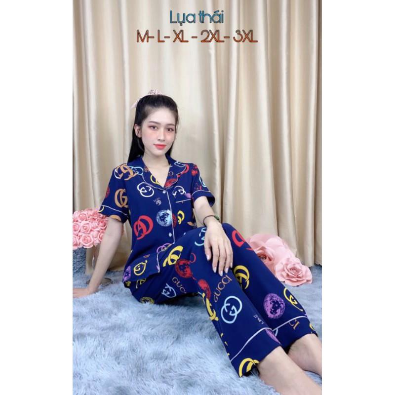 Bộ Pijama Mặc Nhà Chất Lụa Thái Tay Ngắn Quần Dài Cao Cấp Phom &lt; 60kg