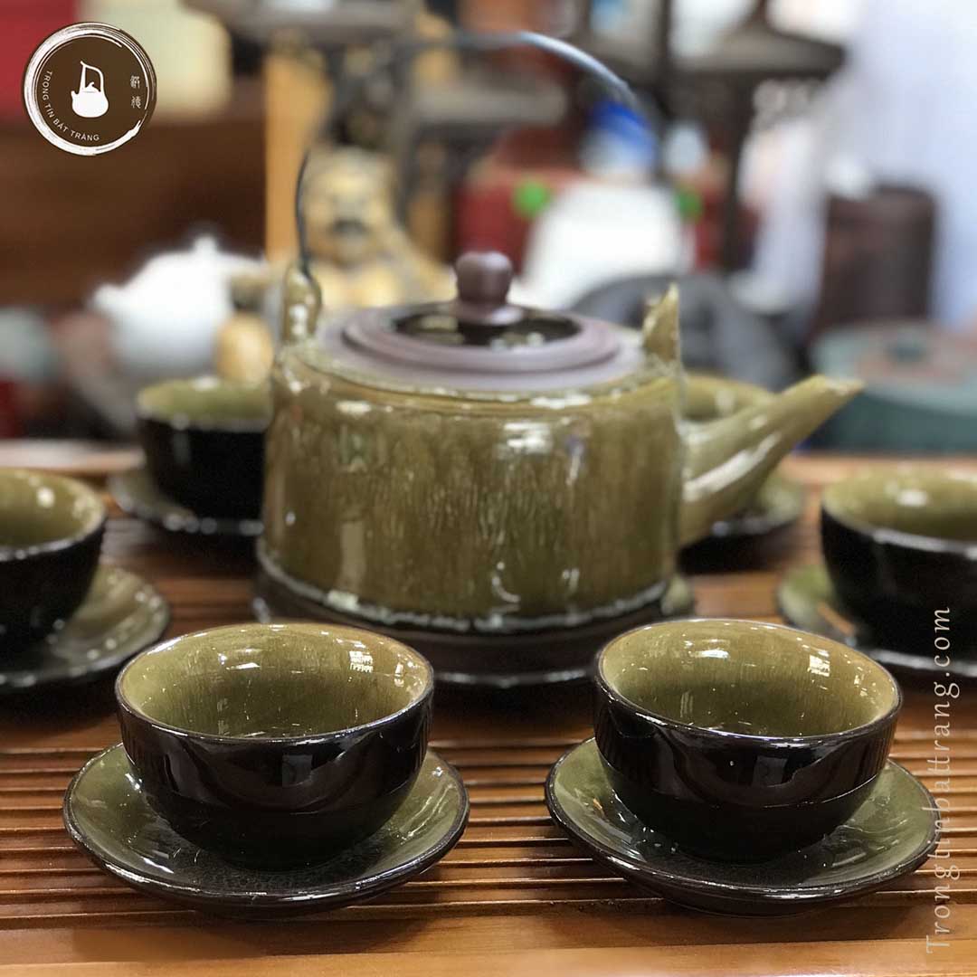 Bộ Ấm Chén Trà Đạo Men Hỏa Biến Hoàng Thổ Bát Tràng Dáng Biến Trúc Đề Lương Dung Tích 550ml AVMT 14