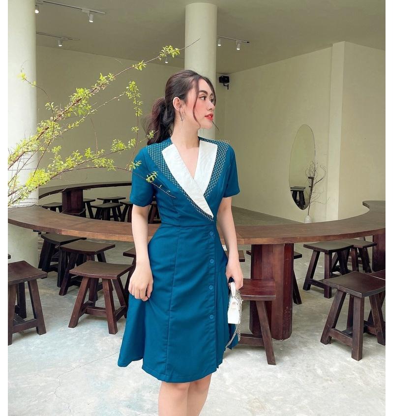 VÁY CÔNG SỞ - XANH CỔ TIM THANH LỊCH - ĐẦM NỮ XINH - GD182