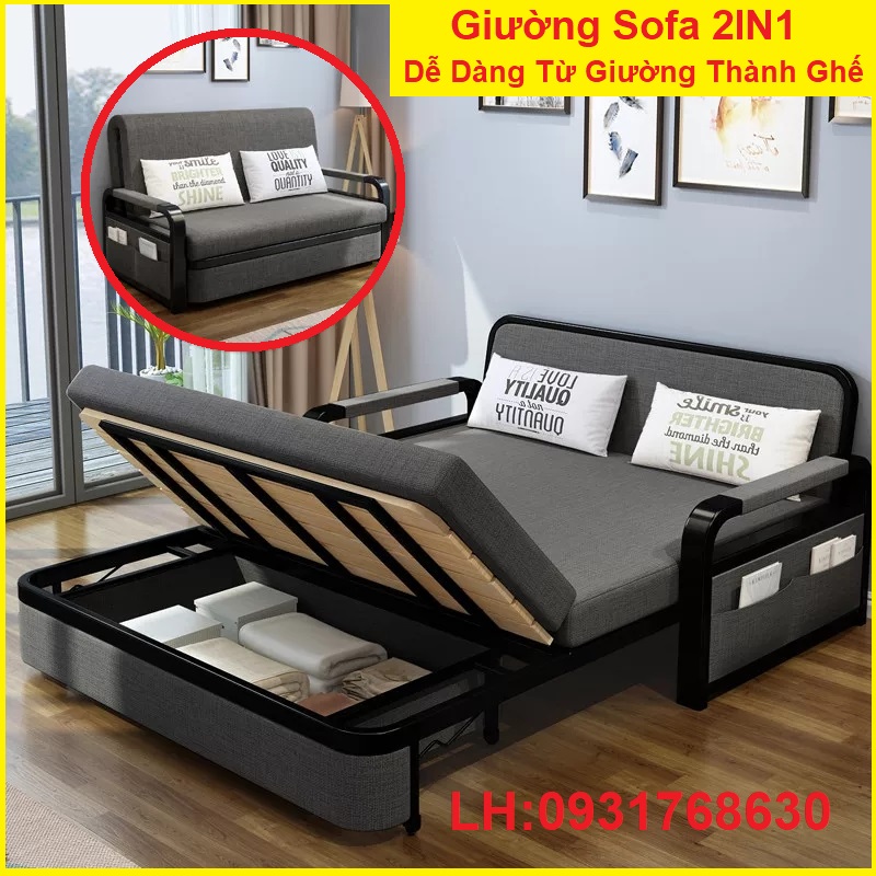 [ Tặng Kèm 2 Gối Cao Cấp 500k]Giường Gấp Gọn Thành Ghế Sofa Giường Sofa Gấp Gọn Giường Đa Năng Nệm Mút Tự Nhiên Có Ngăn Chứa Đồ Tiện Ích Khung Thép Cường Lực