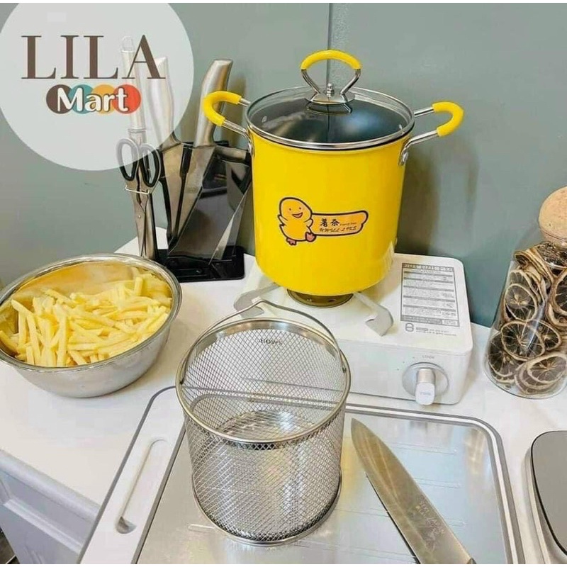 Nồi chiên rán mini ngập dầu thiết kế lòng nồi chống dính, phù hợp với bếp ga, bếp từ, bếp hồng ngoại đa năng, không lo bị bắn khi chiên rán