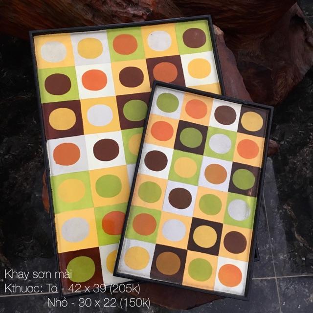 Khay sơn mài hoạ tiết tròn màu sắc