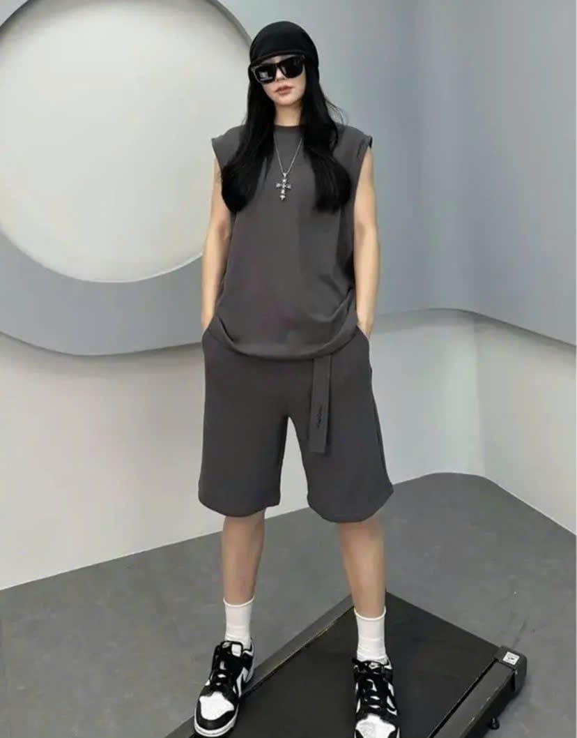 Bộ Thun Nam Nữ TANKTOP Ba Lỗ Unisex Chất Xốp Tổ Ong Phối Dây Cao Cấp