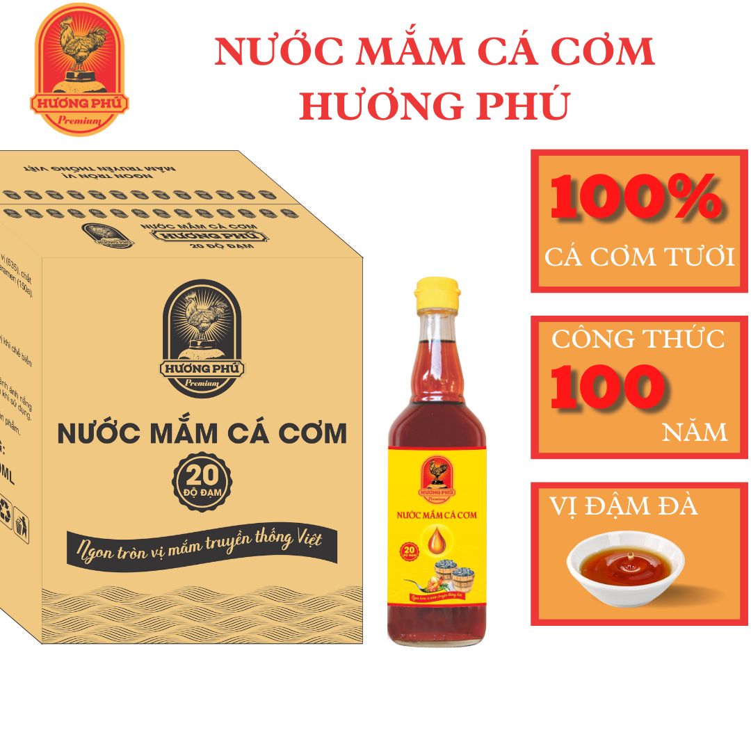 Nước mắm cá cơm Hương Phú |thùng 6chai | nước chấm | nước mắm | 20 độ đạm | 510ml | T51020
