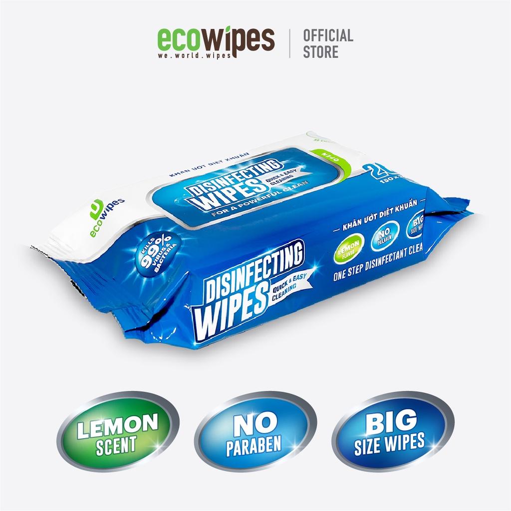 Khăn giấy ướt diệt khuẩn Disinfecting Wipes gói 20 tờ diệt 99,9% vi khuẩn hương chanh dịu nhẹ không kích ứng da