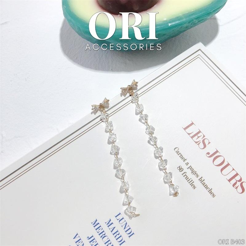 Bông tai nữ dáng dài hình nơ đính đá Engelbert thời trang xinh xắn ORI ACCESSORIES B403