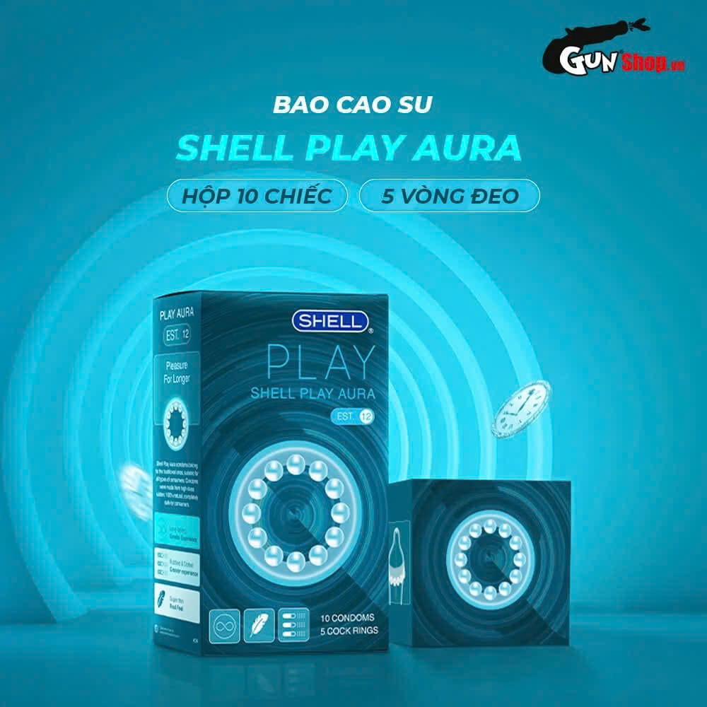 Bao cao su Shell Play Aura - Tổng hợp 6 tính năng - Hộp 10 cái + 1 Play Box Aura