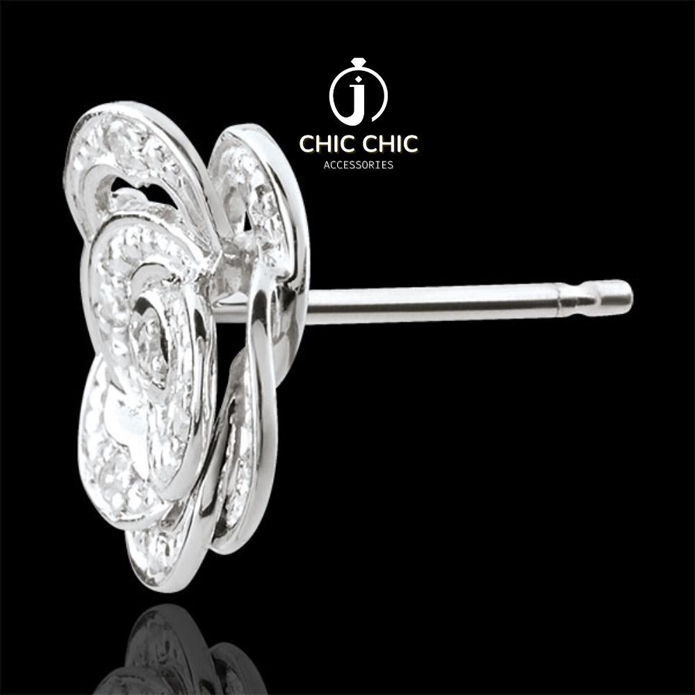 Bông tai Nữ Đính Đá Zircon Hình Hoa Trà Phong Cách Pháp | Bông tai Chic Chic A14