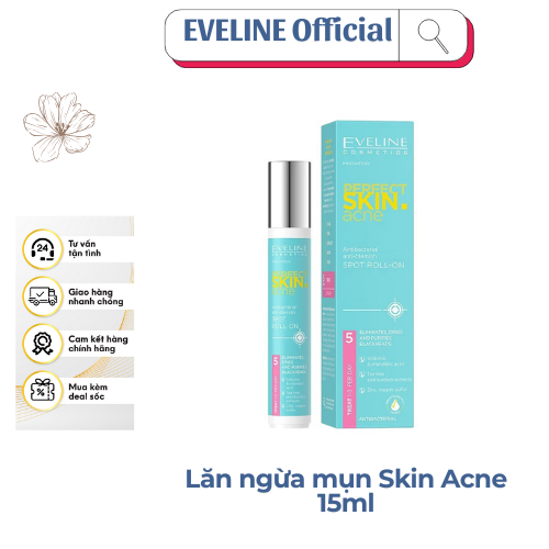 [Tặng Mặt nạ Sambijo-Son Eveline] Lăn ngừa mụn Eveline Perfect Skin Acne kháng khuẩn và làm dịu da 15ML