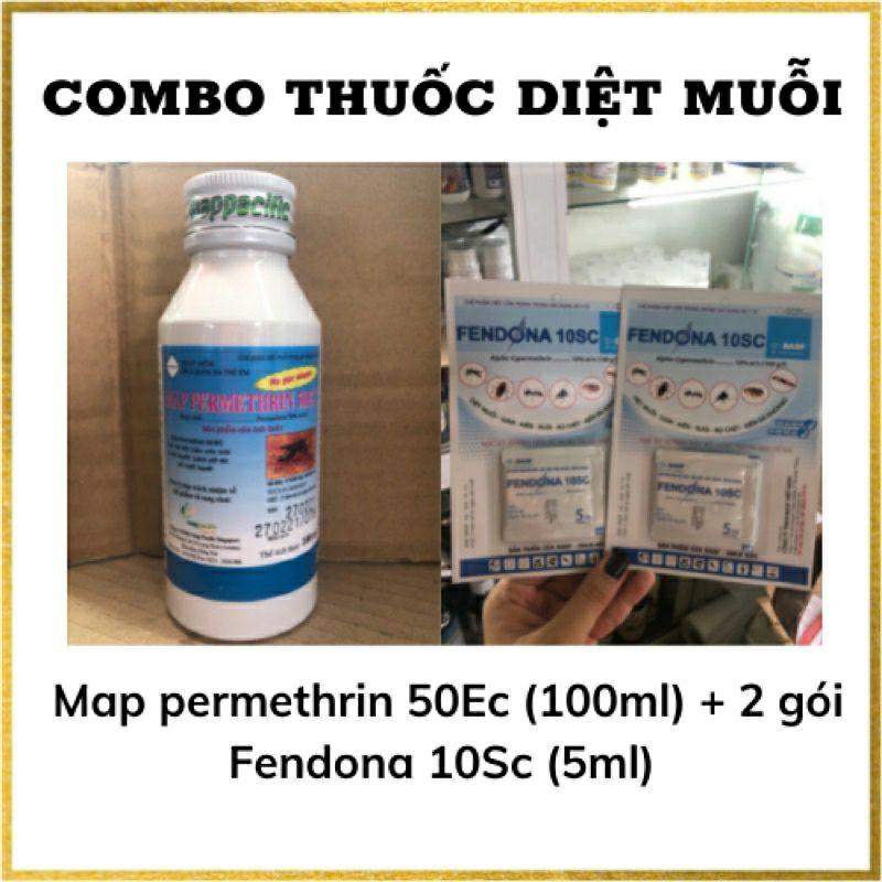 Combo 1 chai thuốc diệt muỗi PERMETHRIN 50EC (100ml) + 2 gói FENDONA (5ml)