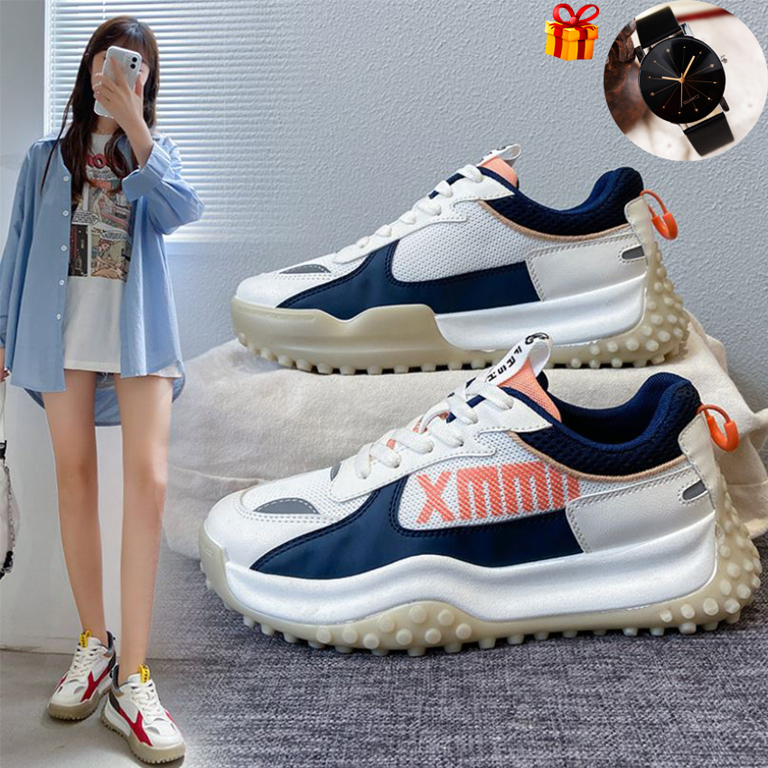 Giày Thể Thao Nữ, Giày Sneaker Nữ Đế Tăng Chiều Cao 3cm 2 Màu Thời Trang Hàn Quốc Tặng Kèm Đồng Hồ Nữ Thời Trang