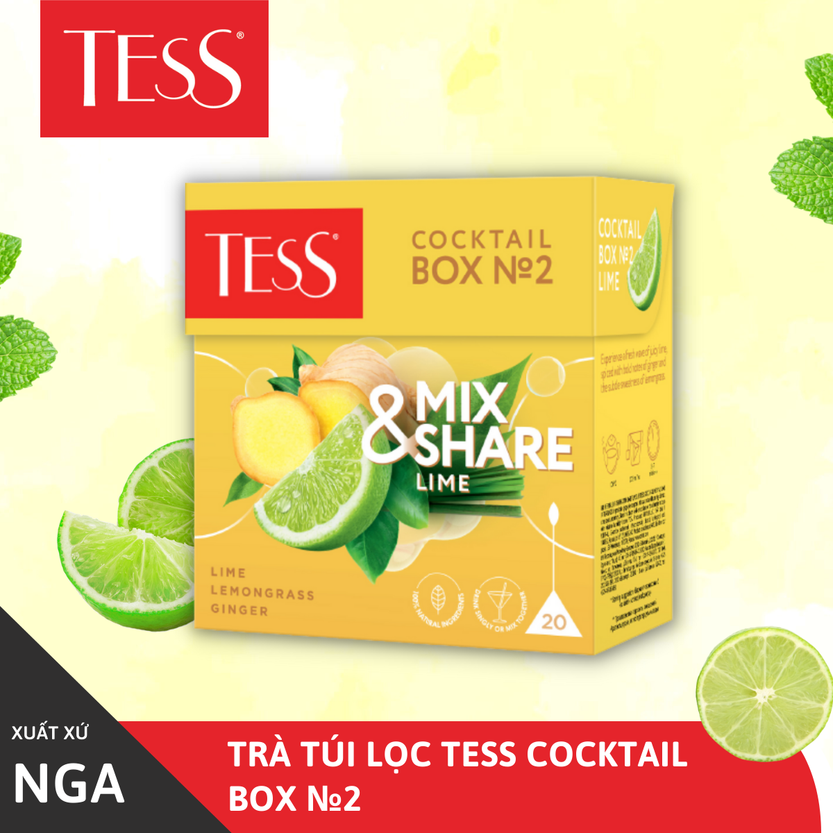 Set 4 hộp trà Tess Cocktail Mix &amp; Share 20 gói/hộp