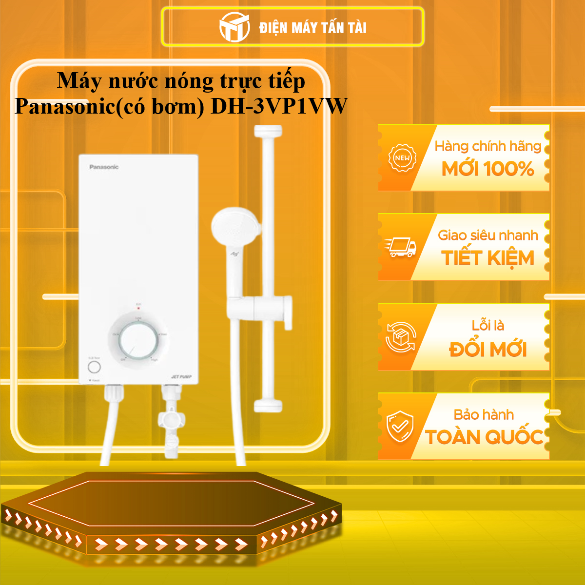 Máy nước nóng trực tiếp Panasonic (có bơm) DH-3VP1VW mẫu mới - HÀNG CHÍNH HÃNG - CHỈ GIAO HCM