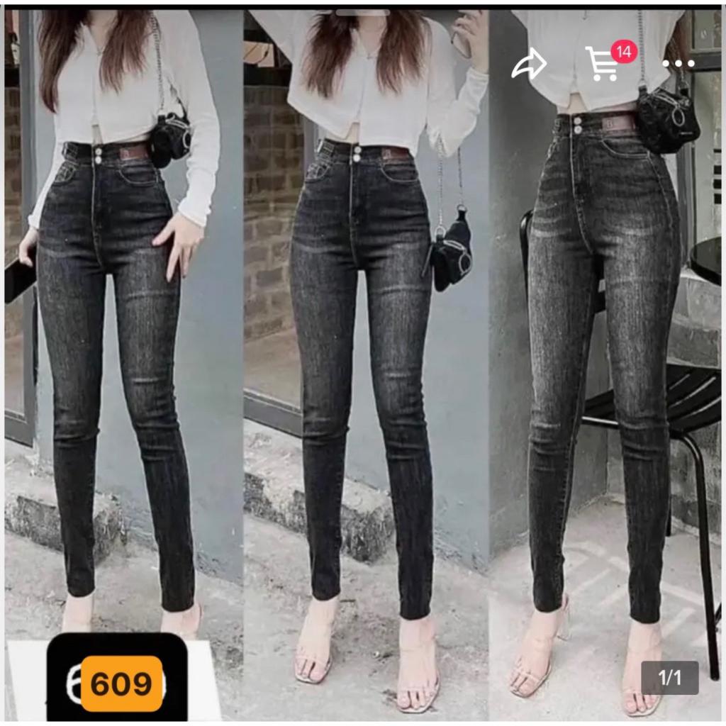 Quần jean nữ lưng cao dáng ôm chất jean cotton cao cấp co giãn mặc tôn dáng trẻ trung MS602