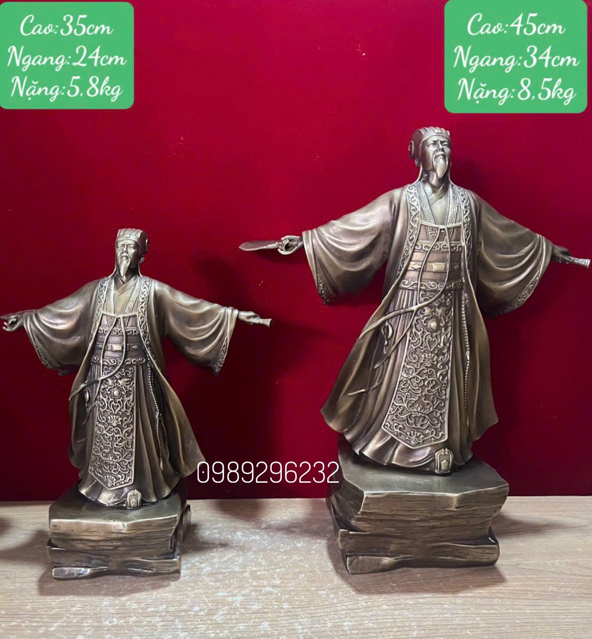 Tượng Khổng Minh đón gió bằng đồng hun - Tượng Gia Cát Lượng