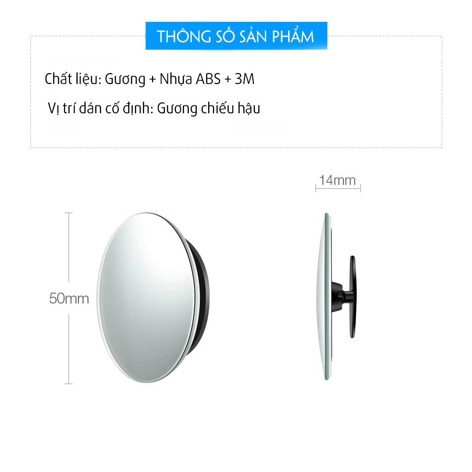 Bộ 2 Gương Cầu Lồi CAR365 Chính Hãng, Thiết Kế Tràn Viền Xoay 360 độ Gắn Cho Kính Gương Chiếu Hậu Tránh Điểm Mù Cho Xe Hơi, Xe Ô tô