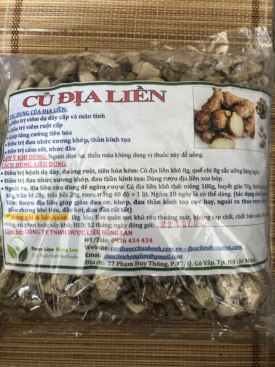 Củ Địa Liền khô sạch đóng gói 500gram