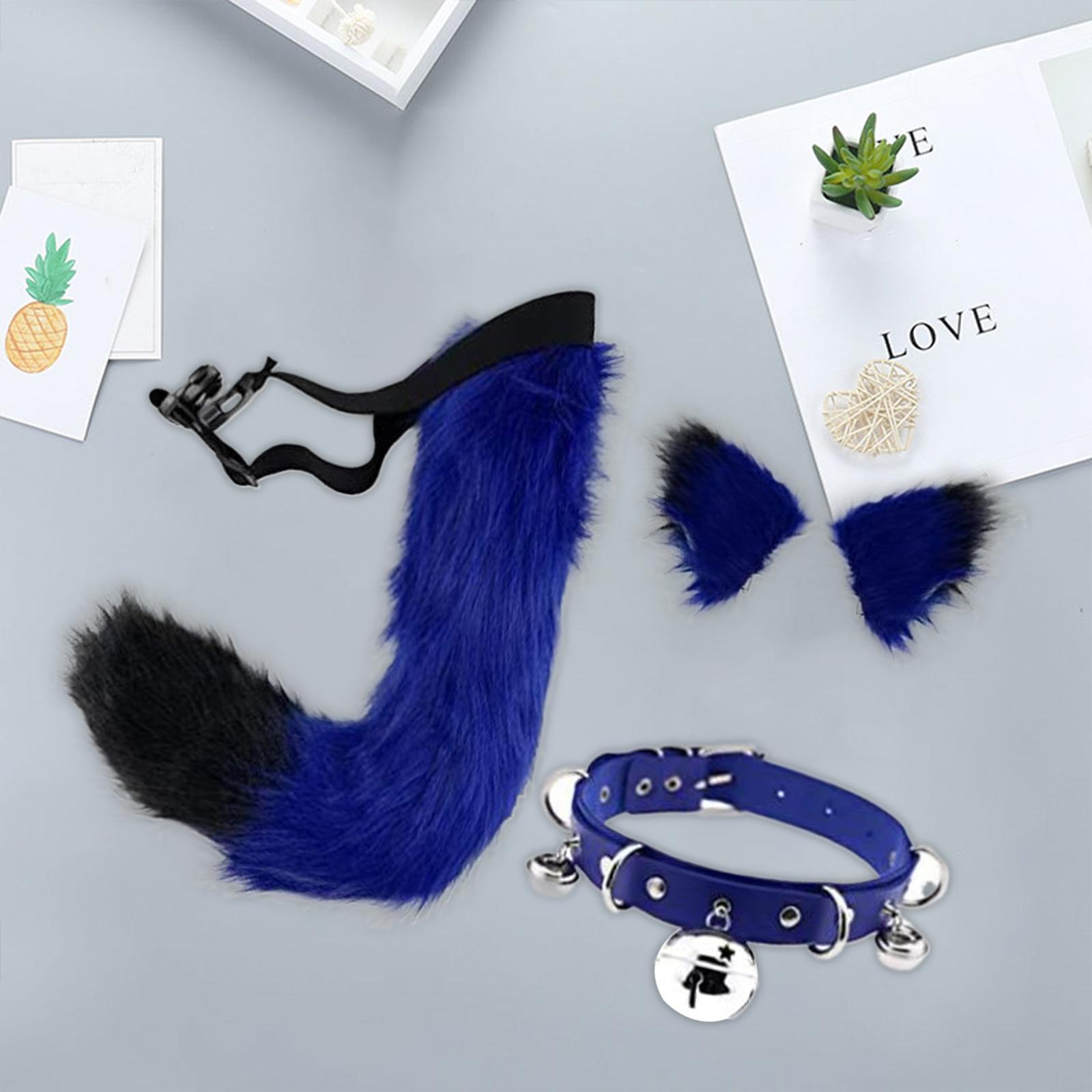 Faux  Ears and Tail Set Cosplay Costume Gift PU Leather Neck Choker for Stage Shows Halloween Carnival Role Play Animal Themed Parties