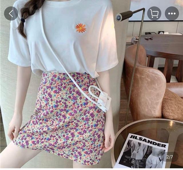 Set áo thêu hoa và chân váy hoa nhí