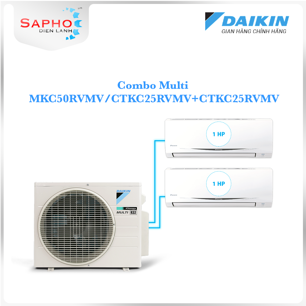 Hệ Thống Máy Lạnh Điều Hoà Multi S Daikin Inverter Combo MKC50RVMV/CTKC25RVMV+CTKC25RVMV Gas R32 Treo Tường 1 Chiều Lạnh Hàng Chính Hãng- chỉ giao tại HCM