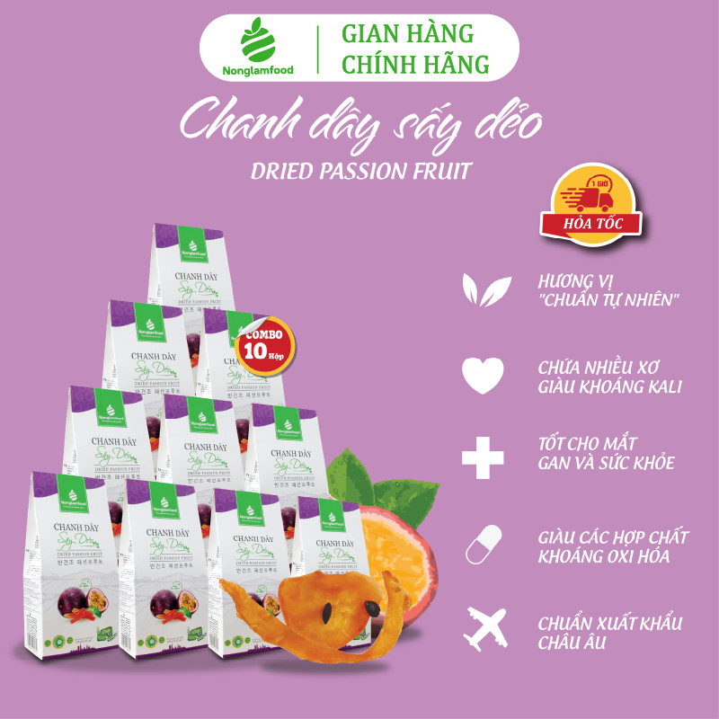 Combo 10 hộp Chanh Dây Sấy Dẻo Nonglamfood 145g  | Healthy Snack | Ăn vặt văn phòng | Trái cây sấy dẻo