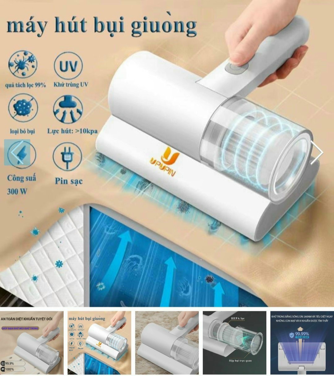 Máy hút bụi giường đệm cầm tay không dây