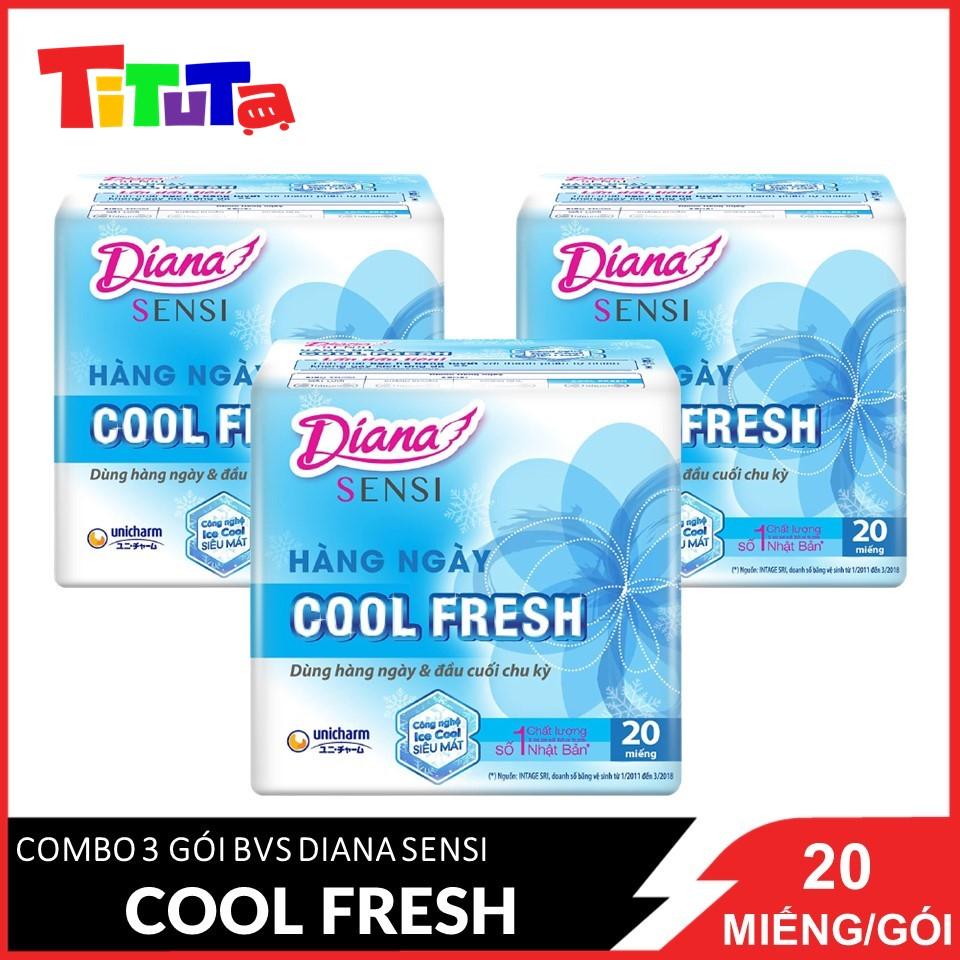 Combo 3 Băng vệ sinh Diana Hàng ngày Sensi Cool Fresh 20 miếng