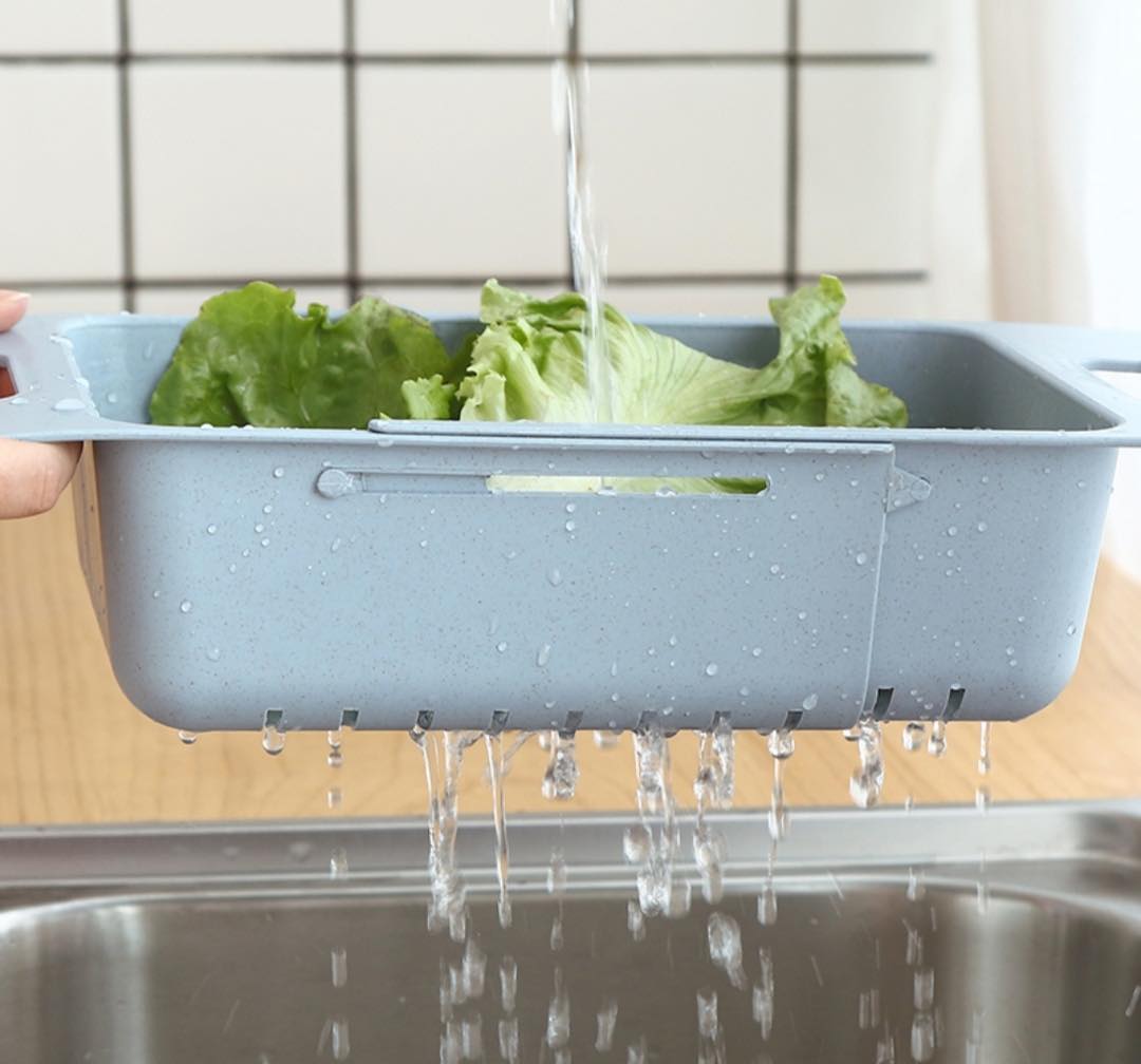 Rổ gác bồn gấp gọn đa năng lúa mách tiện dụng và hộp nhựa 3 ngăn có thìa