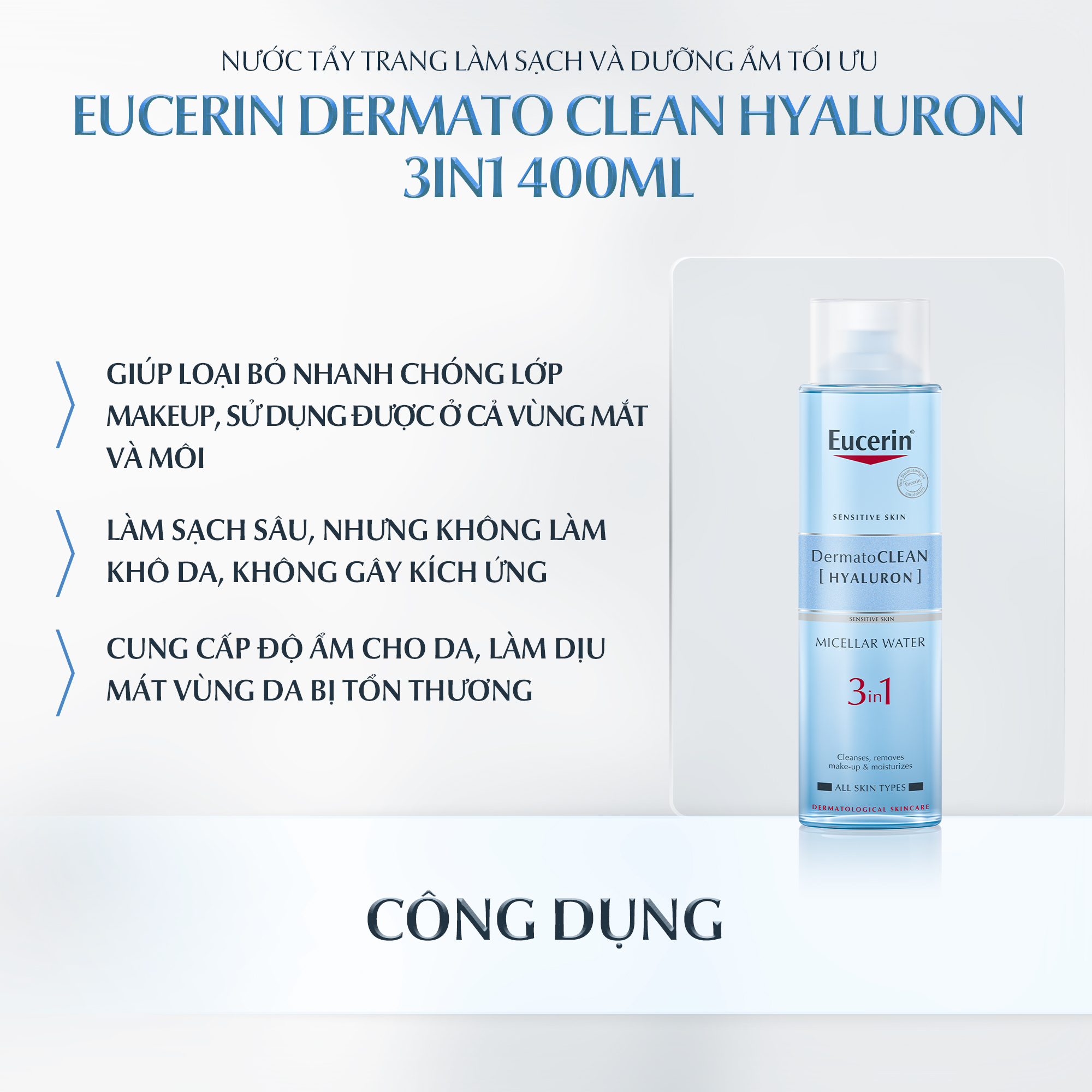 Nước tẩy trang dịu nhẹ cho da nhạy cảm Eucerin DermatoCLEAN Micellar 400ml