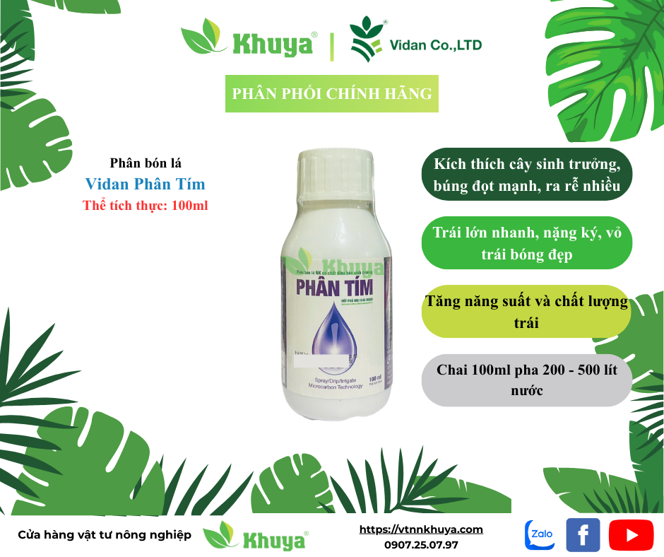 Phân bón lá Vidan Phân tím 100ml Đậm Đặc Bung đọt - Ra rễ - Phì trái