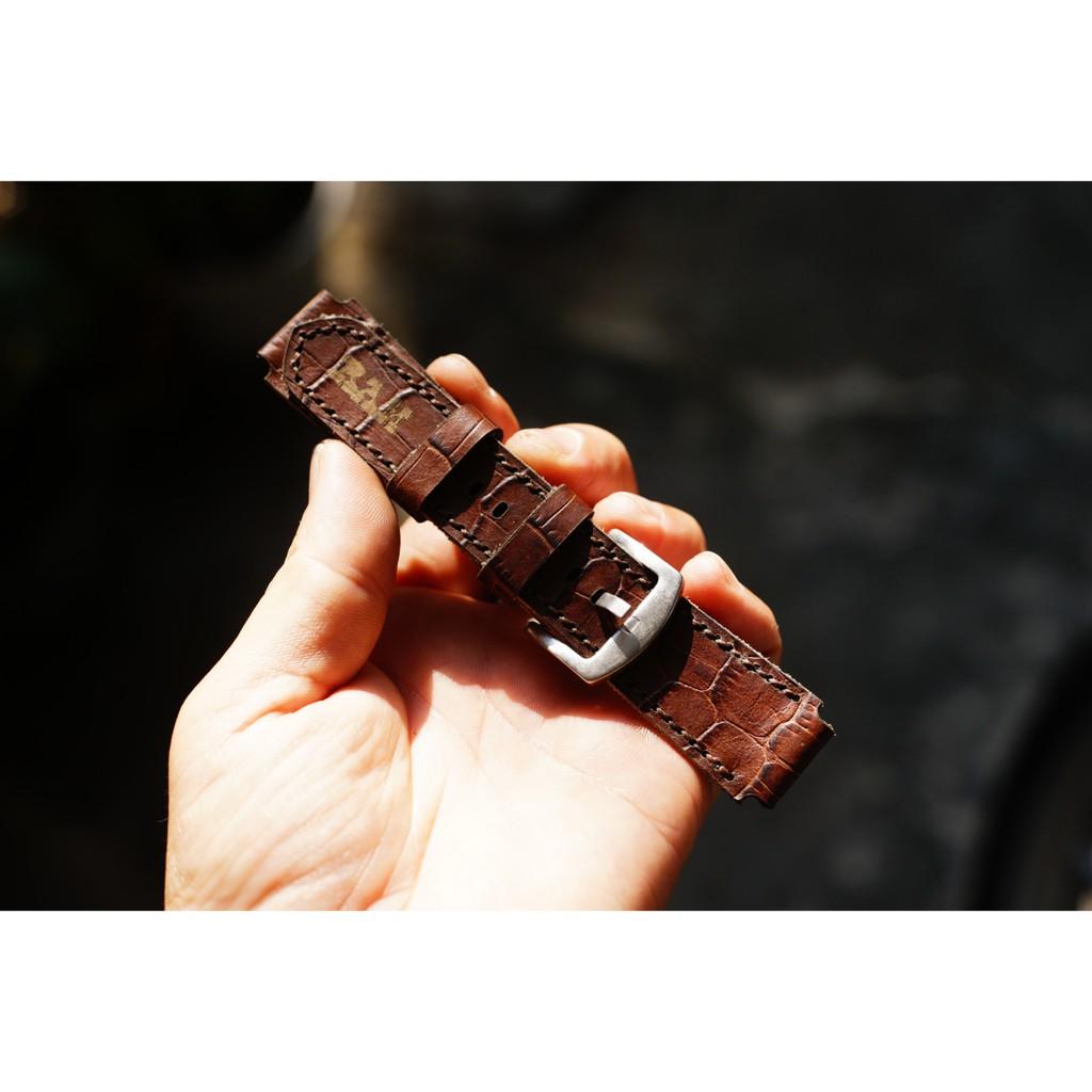 DÂY DA BÒ VÂN CÁ SẤU NÂU CHO CASIO AE 1200 / SEIKO 5/ ORIENT SK - CHÍNH HÃNG RAM LEATHER