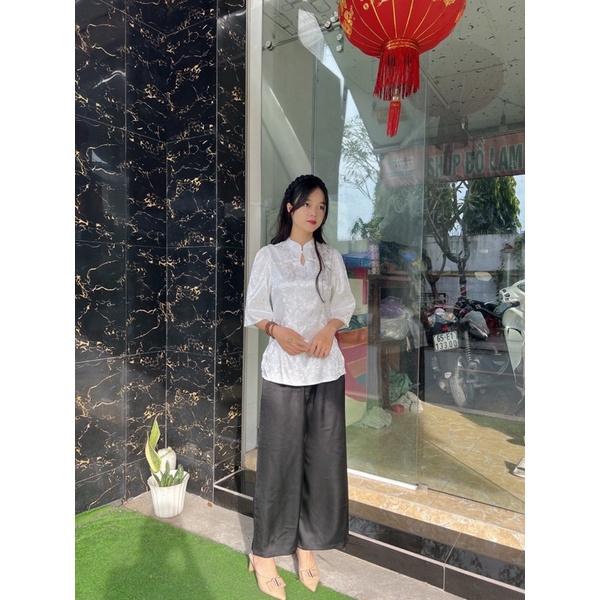 áo cổ tàu gấm tết, thời trang lụa cao cấp đi chùa