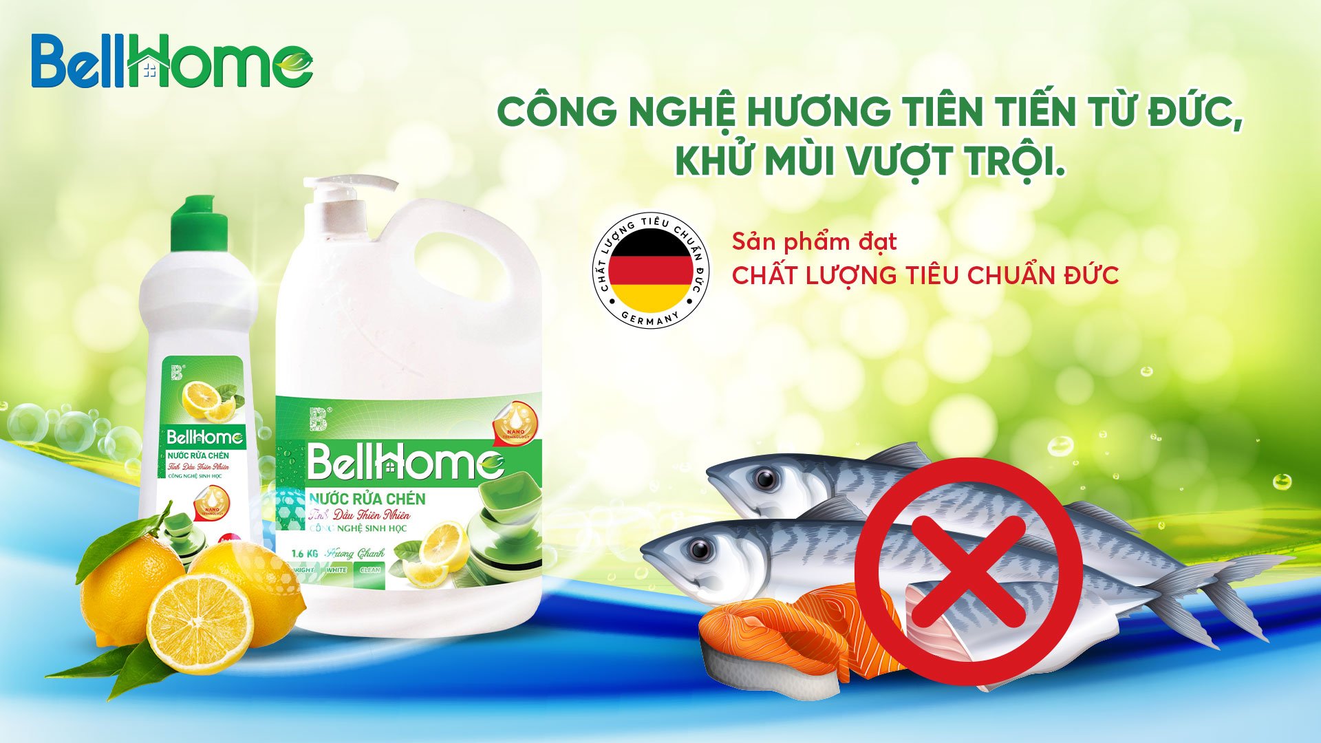 Nước Rửa Chén Công Nghệ Sinh Học Bell Home Hương Chanh 1,6 KG
