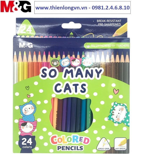 Chì gỗ 24 màu M&amp;G hình So Many Cat vỉ giấy - AWP343A2