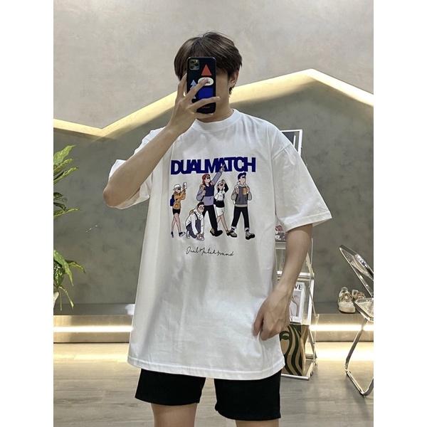 Áo thun tay lỡ áo cotton 2 chiều in hình hoạ tiết