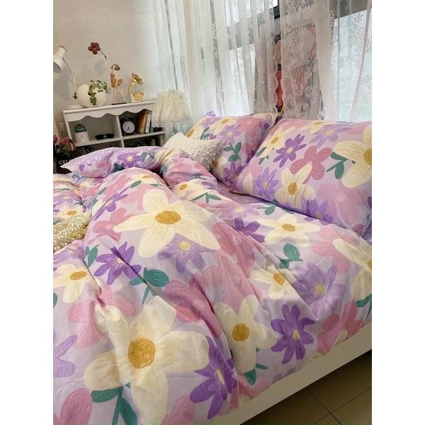 Set Ga Gối Cotton Living 100%cottonHàng Nhập Khẩu Cao Cấp 4 Món Hoa Tím
