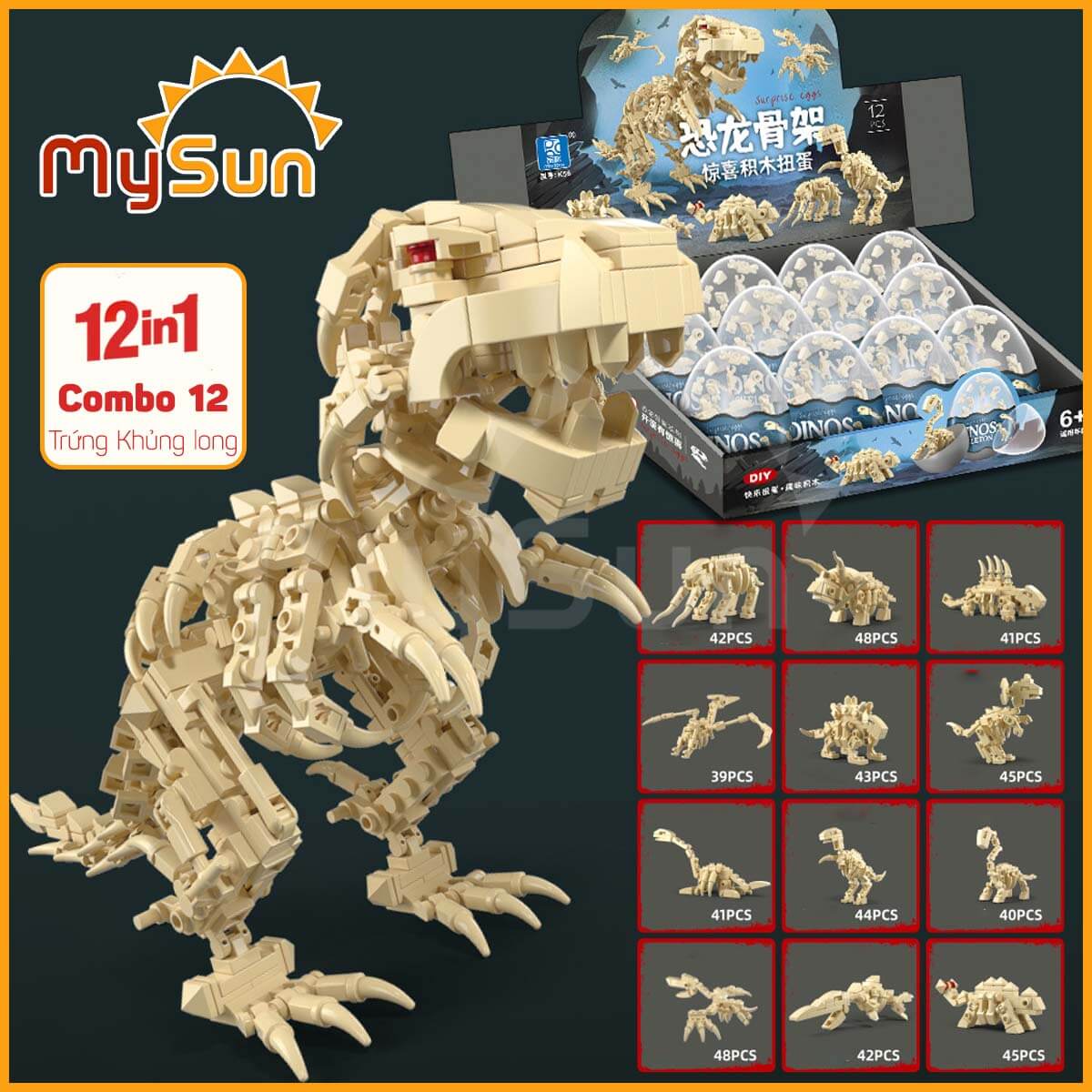 Mô hình trứng hóa thạch khủng long đồ chơi mini cho bé lắp ghép xếp MySun