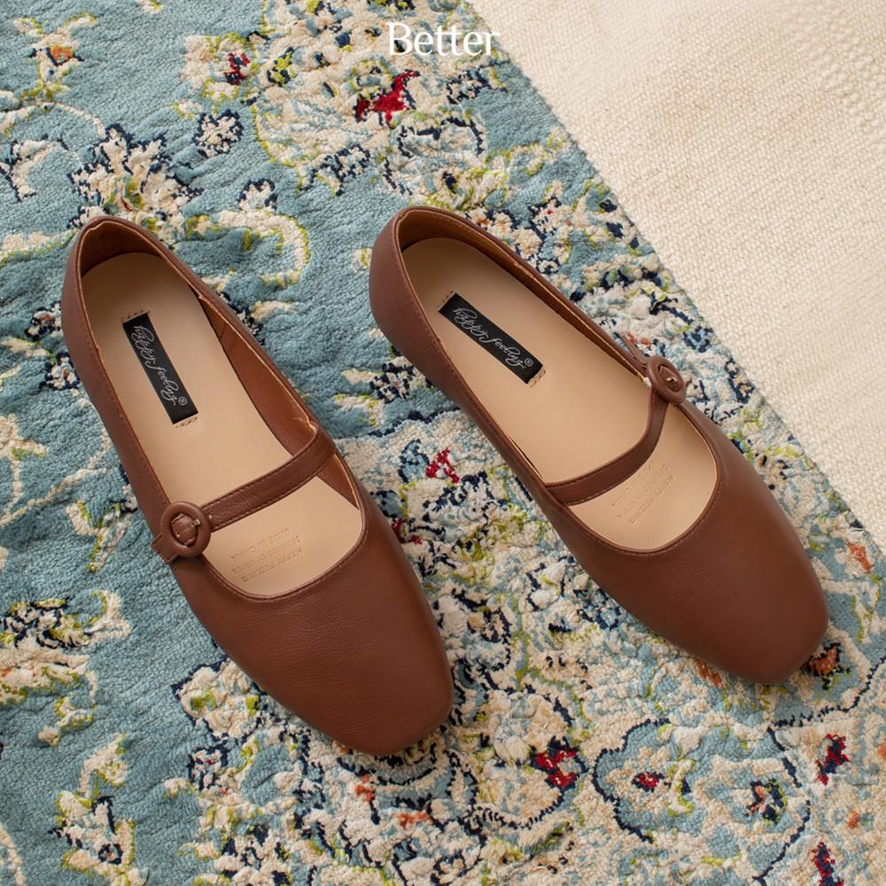 Giày búp bê bệt Mary Jane da sần đen đỏ đun 240819002 Better Shoes