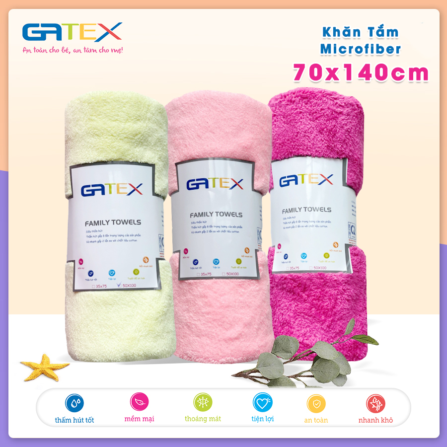 Khăn tắm 70x140cm Siêu Mềm Mịn, Siêu Thấm Hút Microfiber GATEX