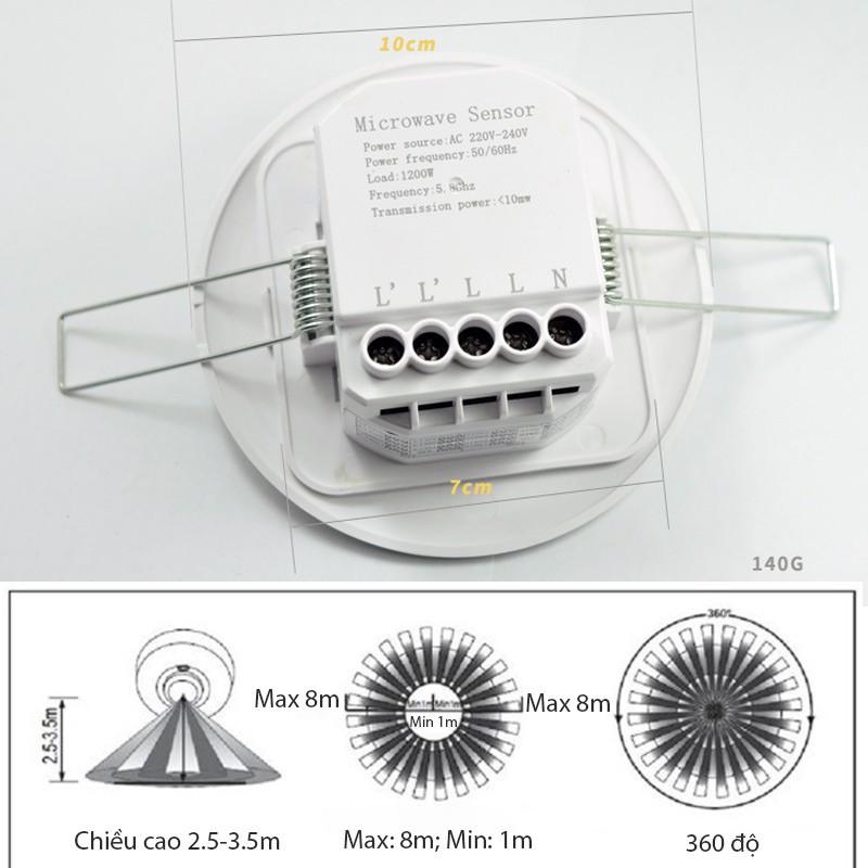 CÔNG TẮC CẢM BIẾN CHUYỂN ĐỘNG VI SÓNG RADA M003 LOẠI ÂM TRẦN 220V