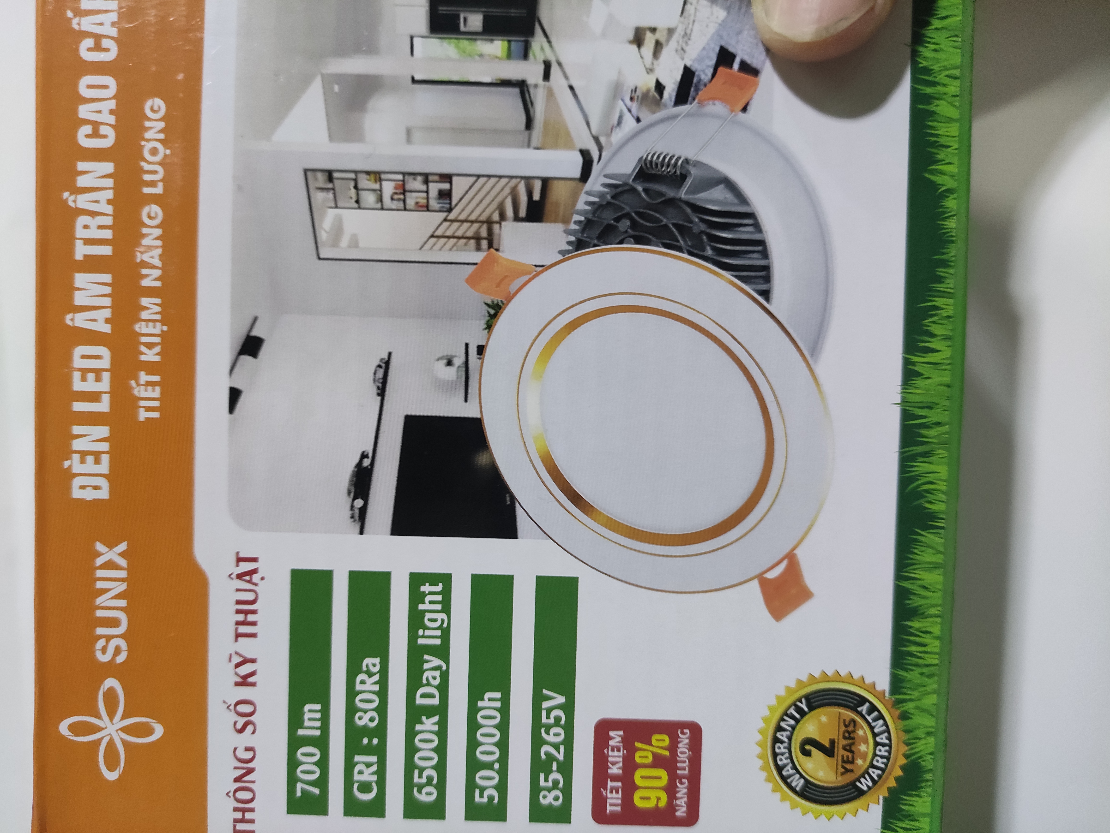 Combo 10 đèn âm trần sunix 3w loại 3 chế độ sáng viền vàng đế đúc đủ công suất