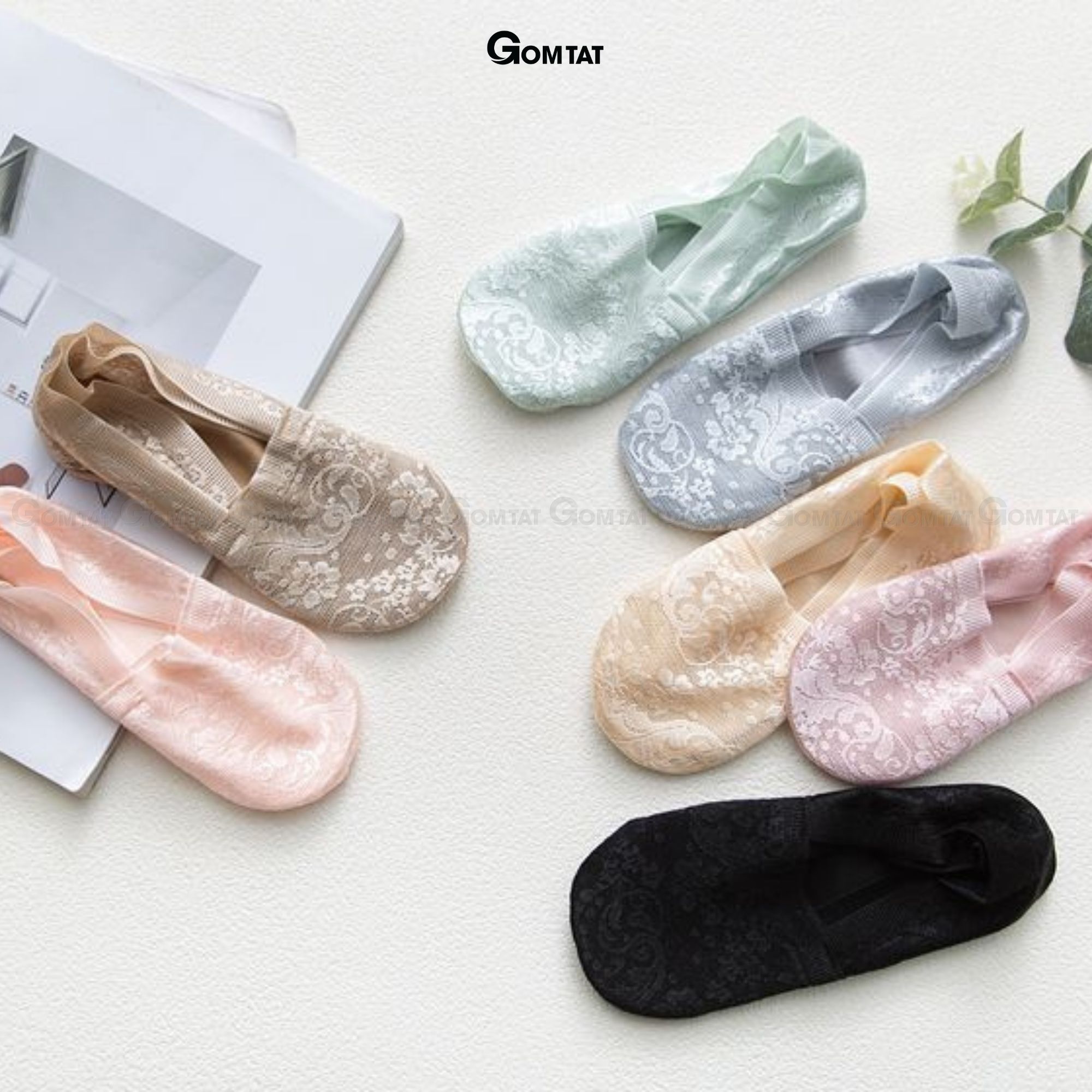Tất nữ đi giày búp bê có bo thun chống tuột gót, vớ lười nữ chất liệu lụa phối ren cao cấp - LUAREN-PO-3028-1DOI