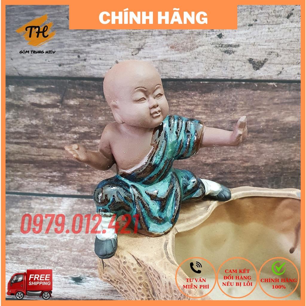 Chậu tượng Chú Tiểu tập võ mini gốm Bát Tràng trồng bonsai cây cảnh để bàn trồng cây cảnh