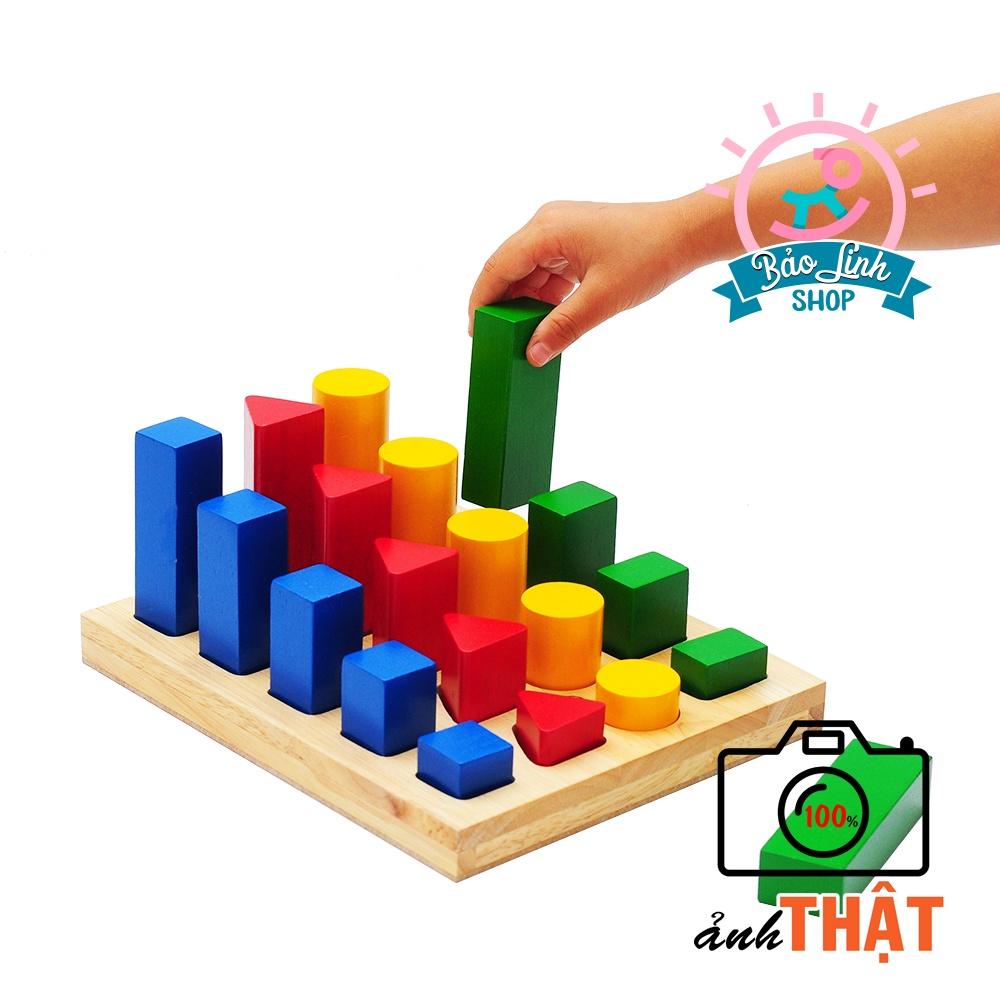 Giáo cụ Montessori cho bé 2 tuổi - Cọc so sánh cao thấp cho bé làm quen với toán học