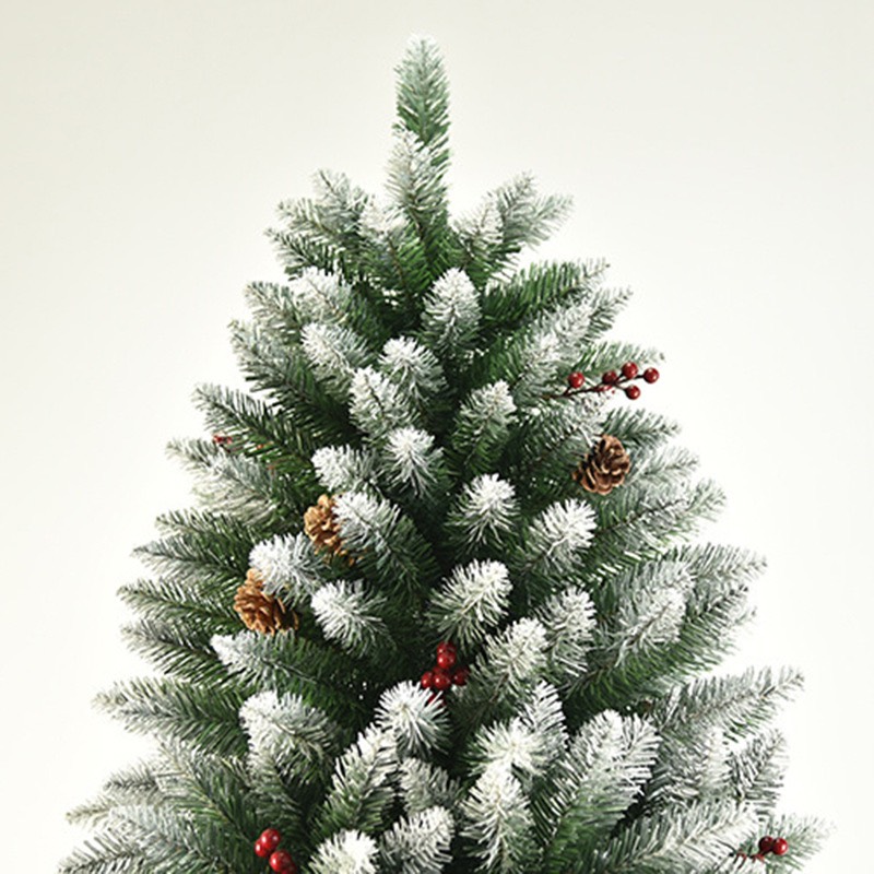 Cây thông C5 - 1.5m cao cấp sơn tuyết gắn trái đỏ trang trí noel, giáng sinh
