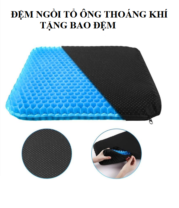 Đệm Ngồi tổ ông silicon 2 Lớp 3D Thoáng Khí, Nệm Ngồi Ghế Văn Phòng, ô tô (tặng bọc đệm) GD633-DemToOng