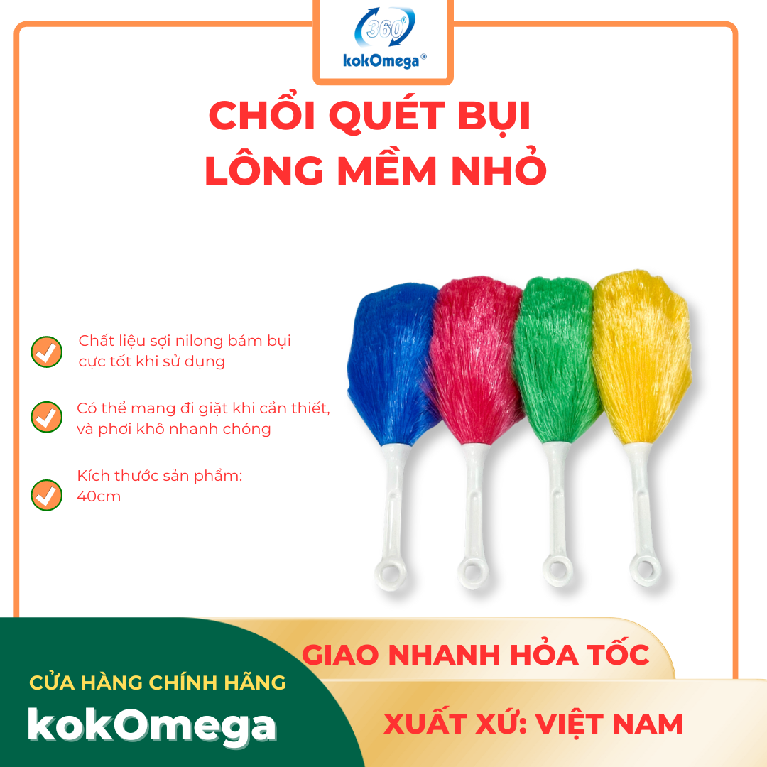 Chổi Quét Bụi Lông Mềm kokOmega - Thông minh - Tiện Lợi - Hút Bụi Tốt